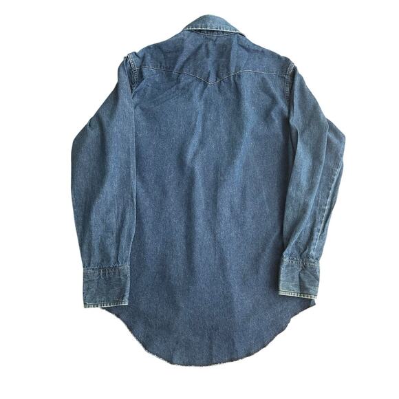 Vintage Wrangler Denim Pearl Snap Western Shirt Mens XL Sawtooth Blue Pockets - Picture 11 of 16